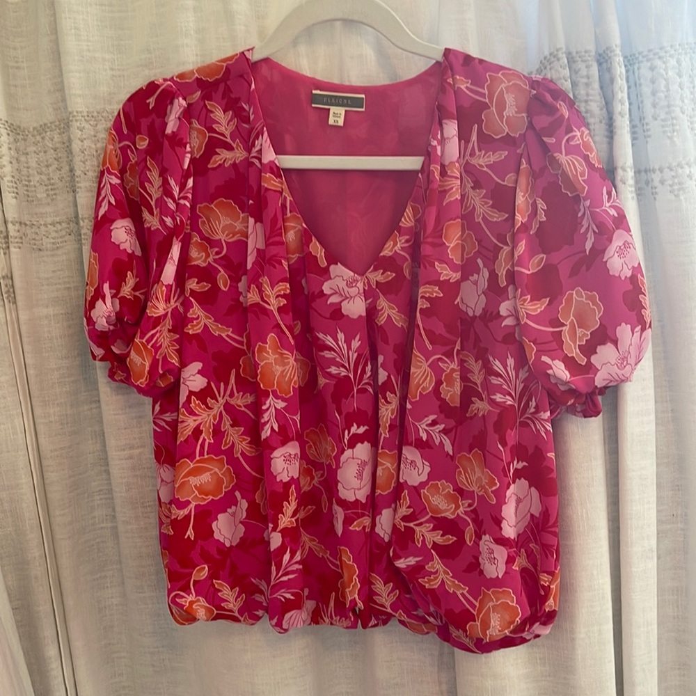 Pink Floral Short Sleeve Top